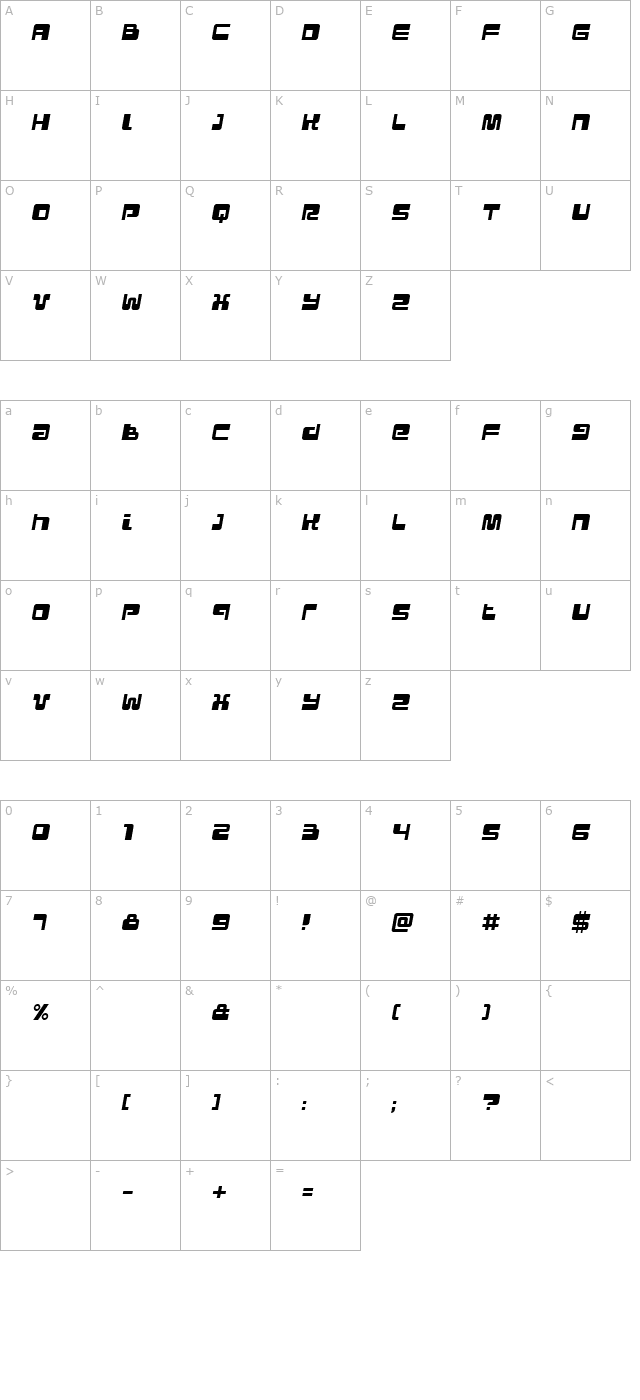 Urban Italic character map