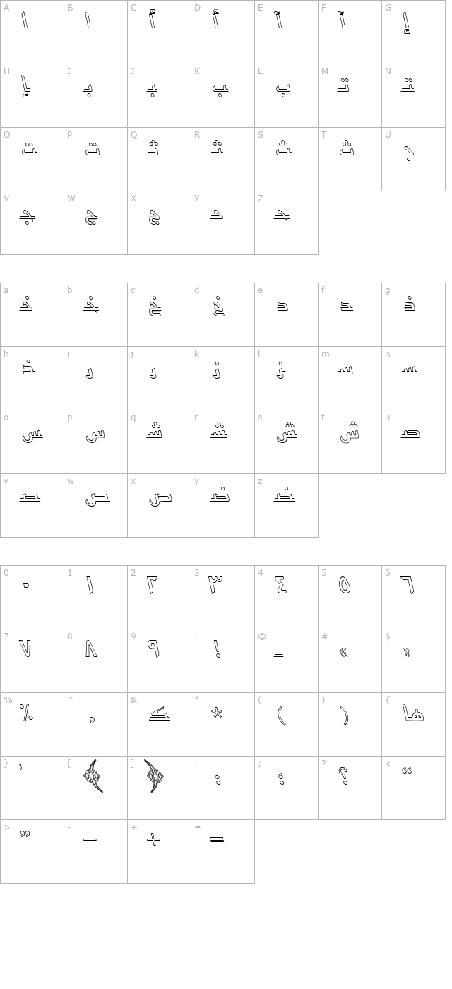 UrduKufiOutlineSSK Italic character map