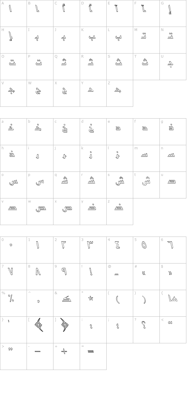 urdukufioutlinessk-italic character map