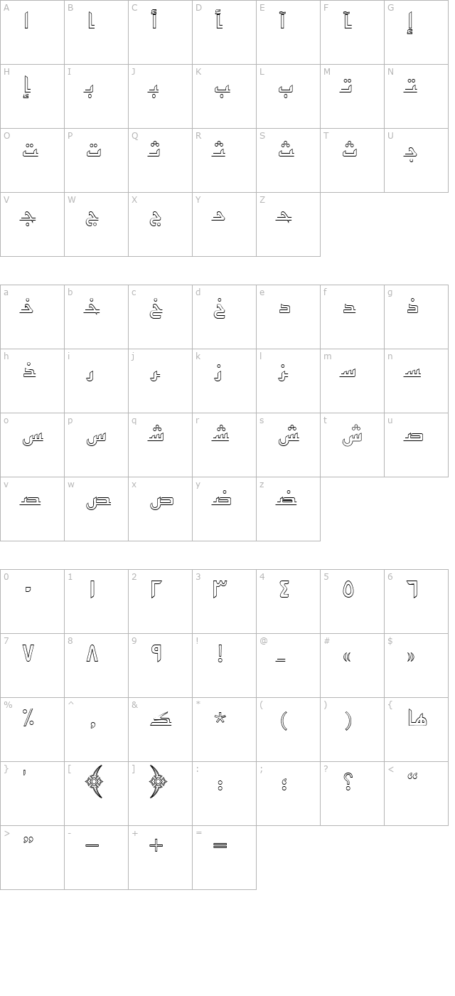 UrduKufiOutlineSSK character map