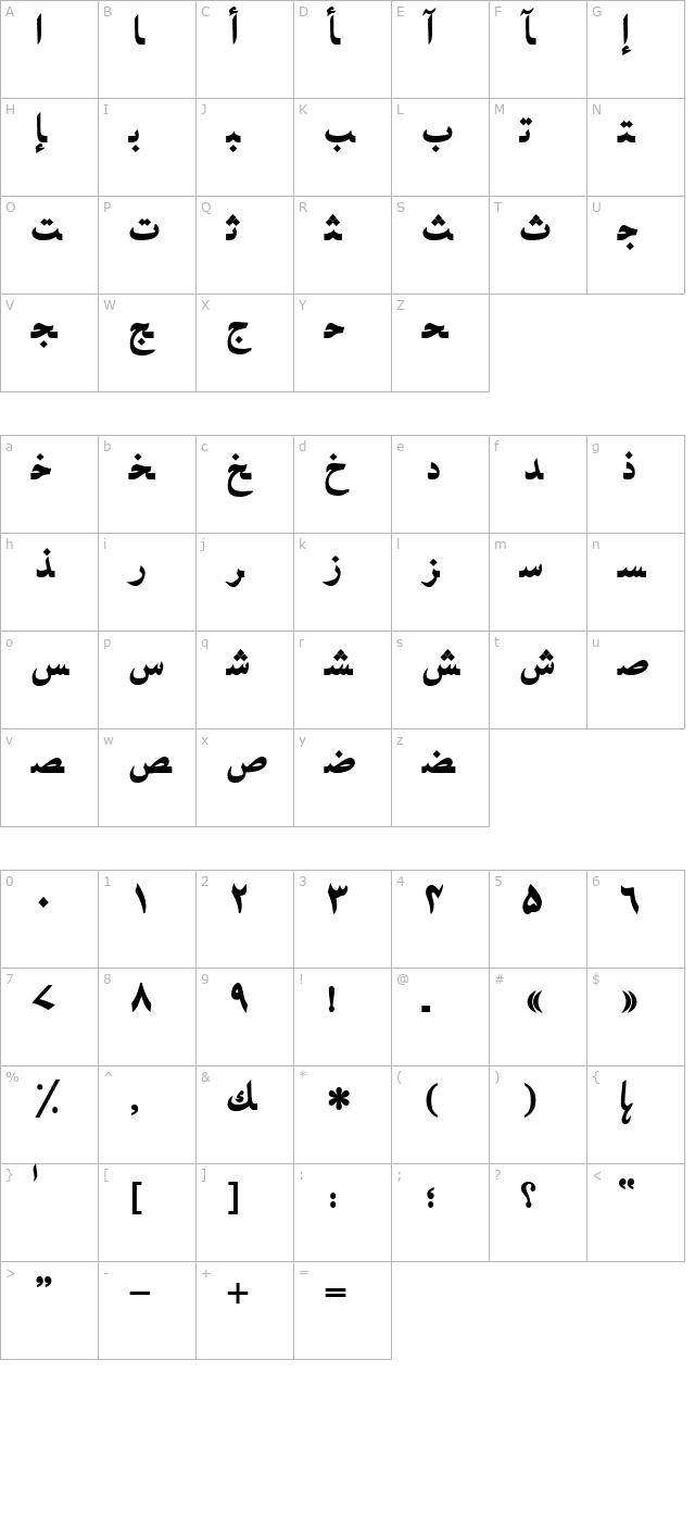 urdunaskhssk-bold character map