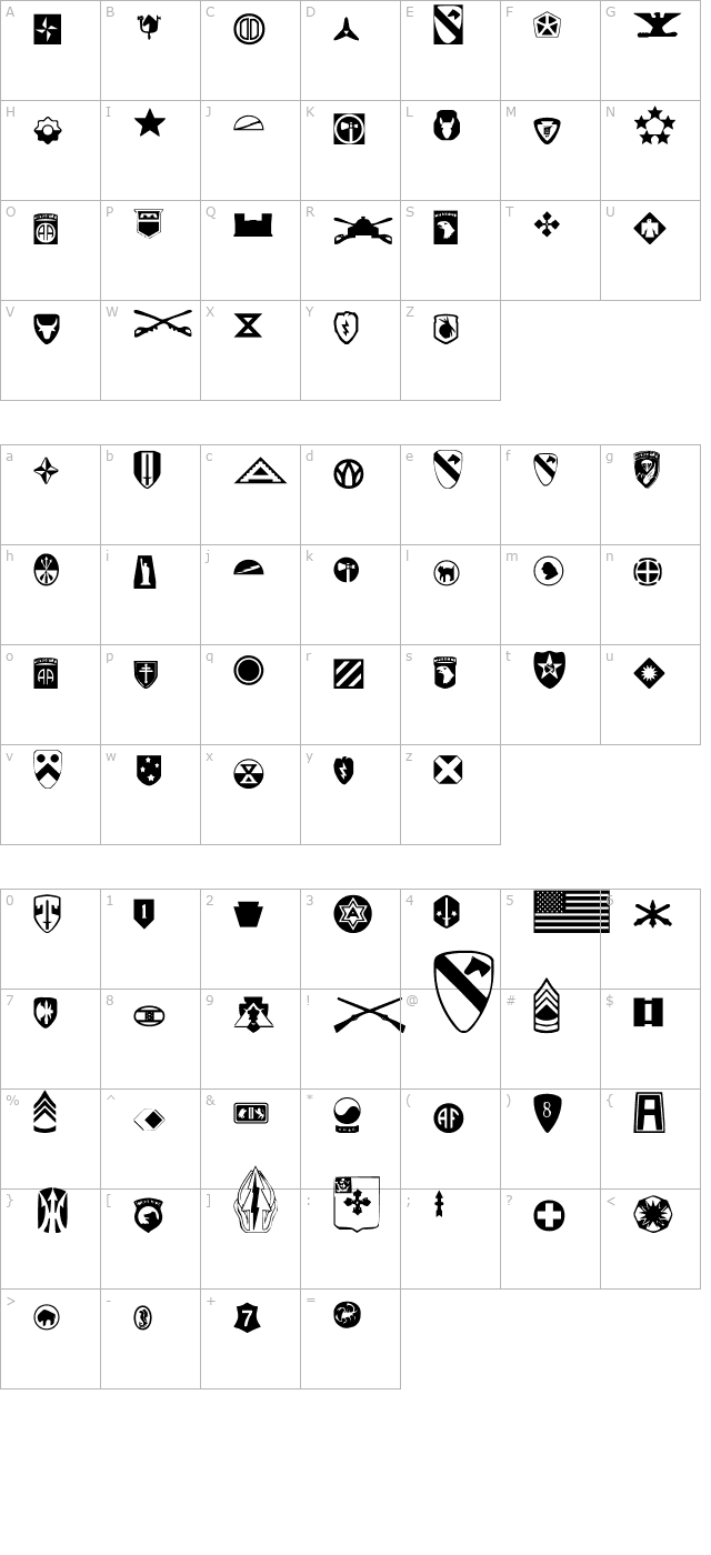 us-army character map