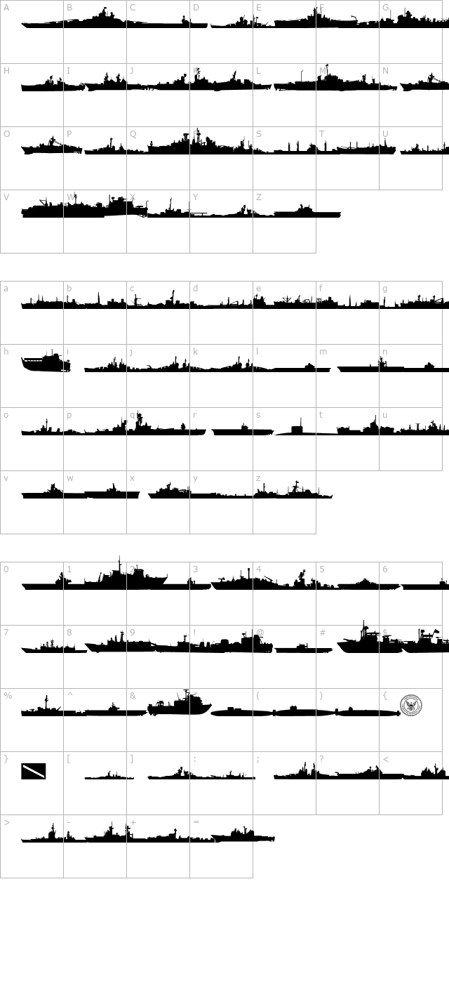 US Navy Mirrored character map