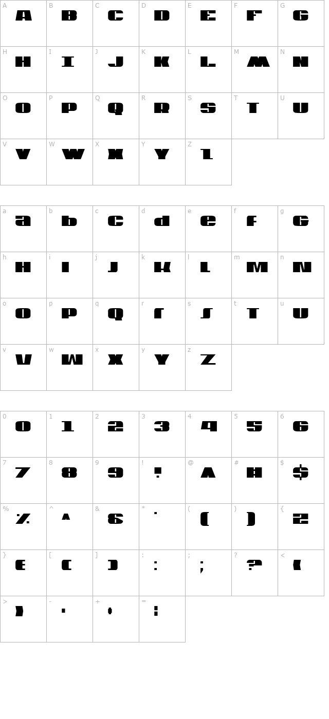 usa-condensed character map