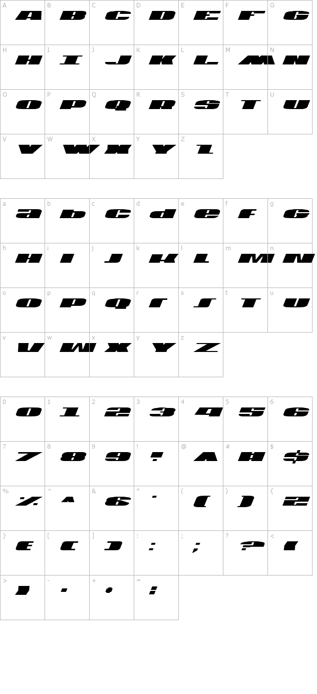 U.S.A. Italic character map