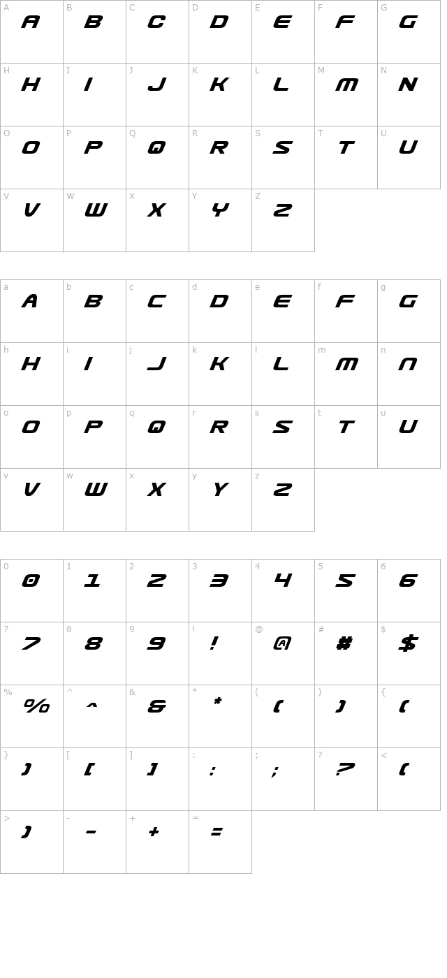 usuzi-italic character map