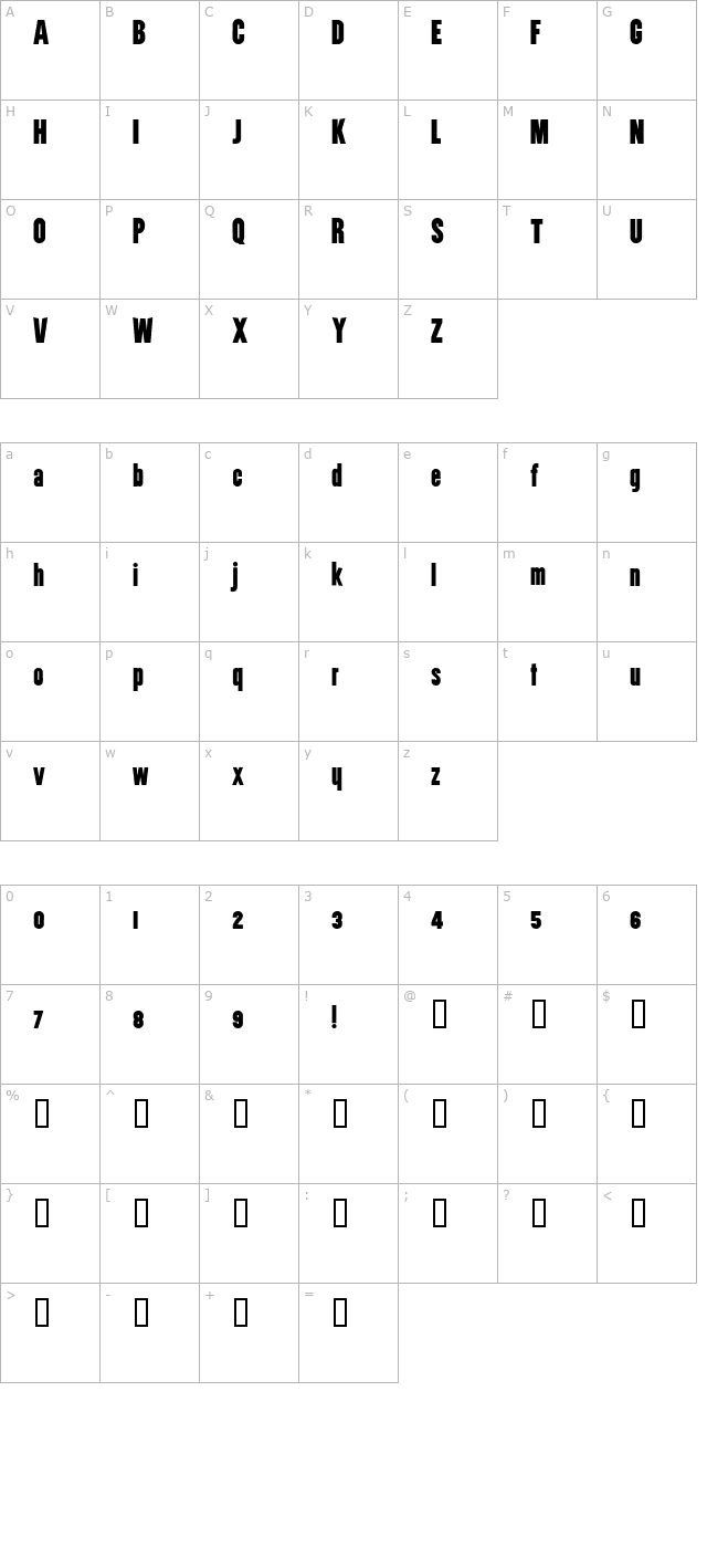 Utility BoldCondensed character map