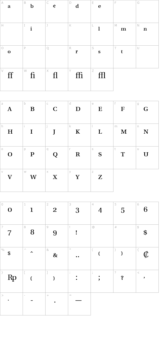 Utopia Expert Regular character map