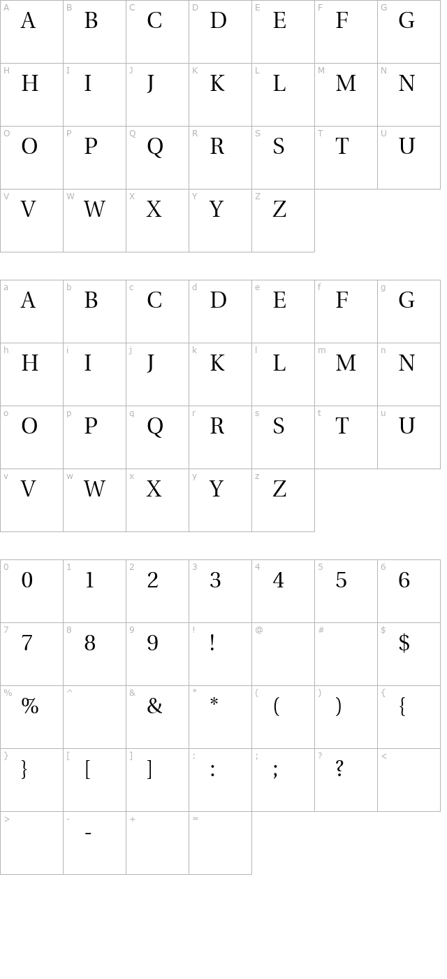 Utopia Titling Capitals character map