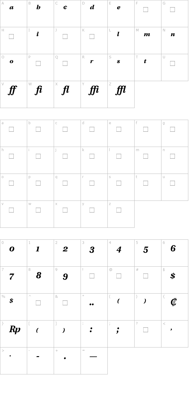 utopiaexpert-bold-italic character map