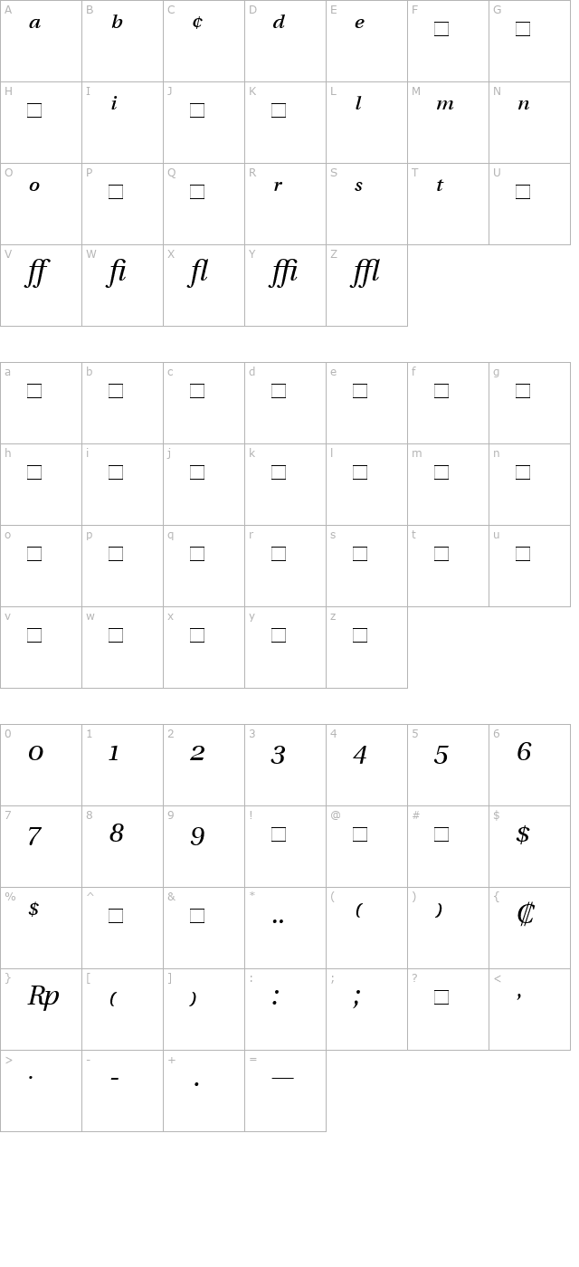 UtopiaExpert-Italic character map