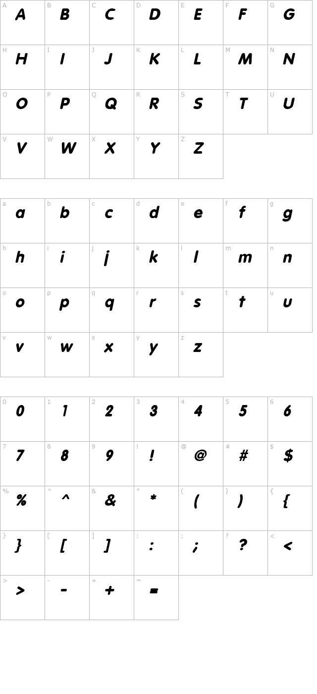 vagabond-bold-italic character map