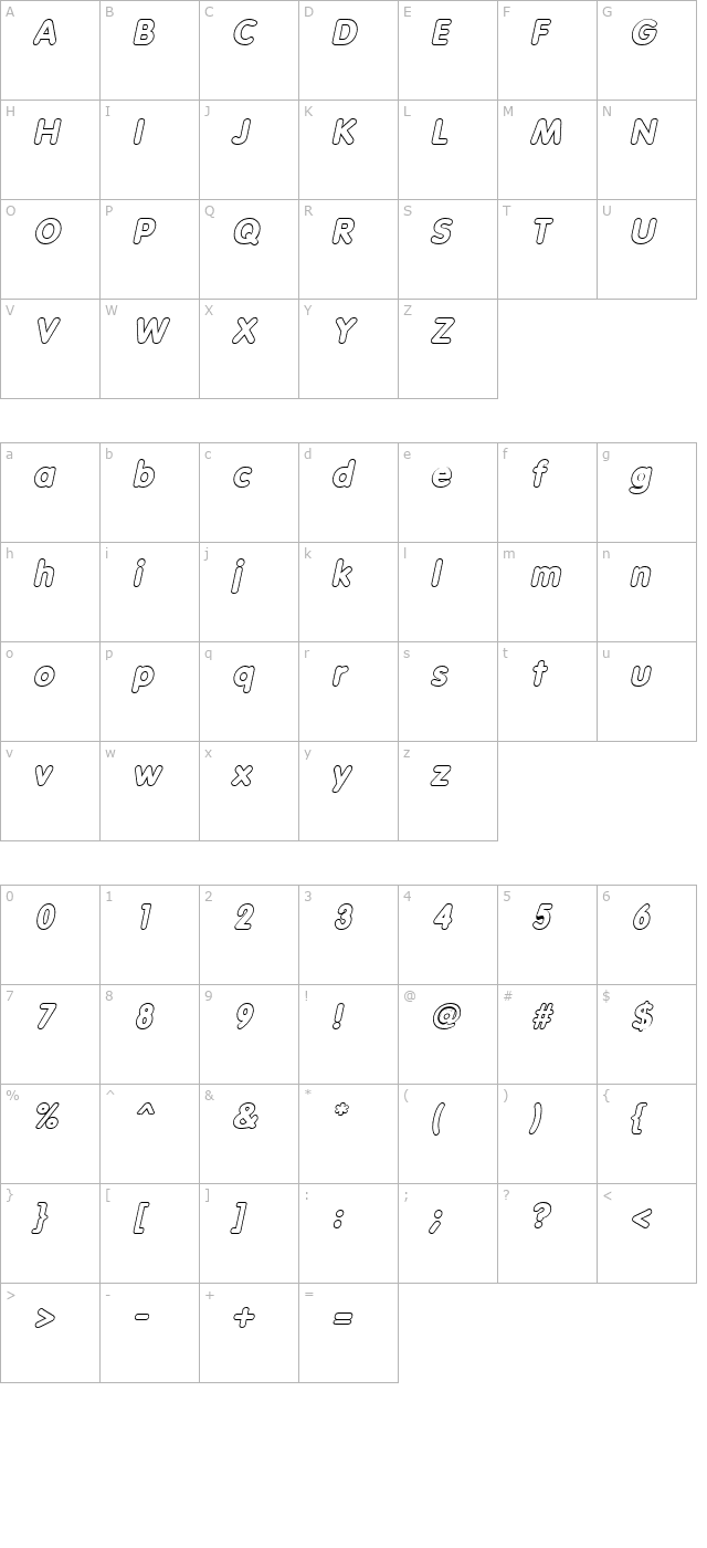 VagabondOutline Italic character map