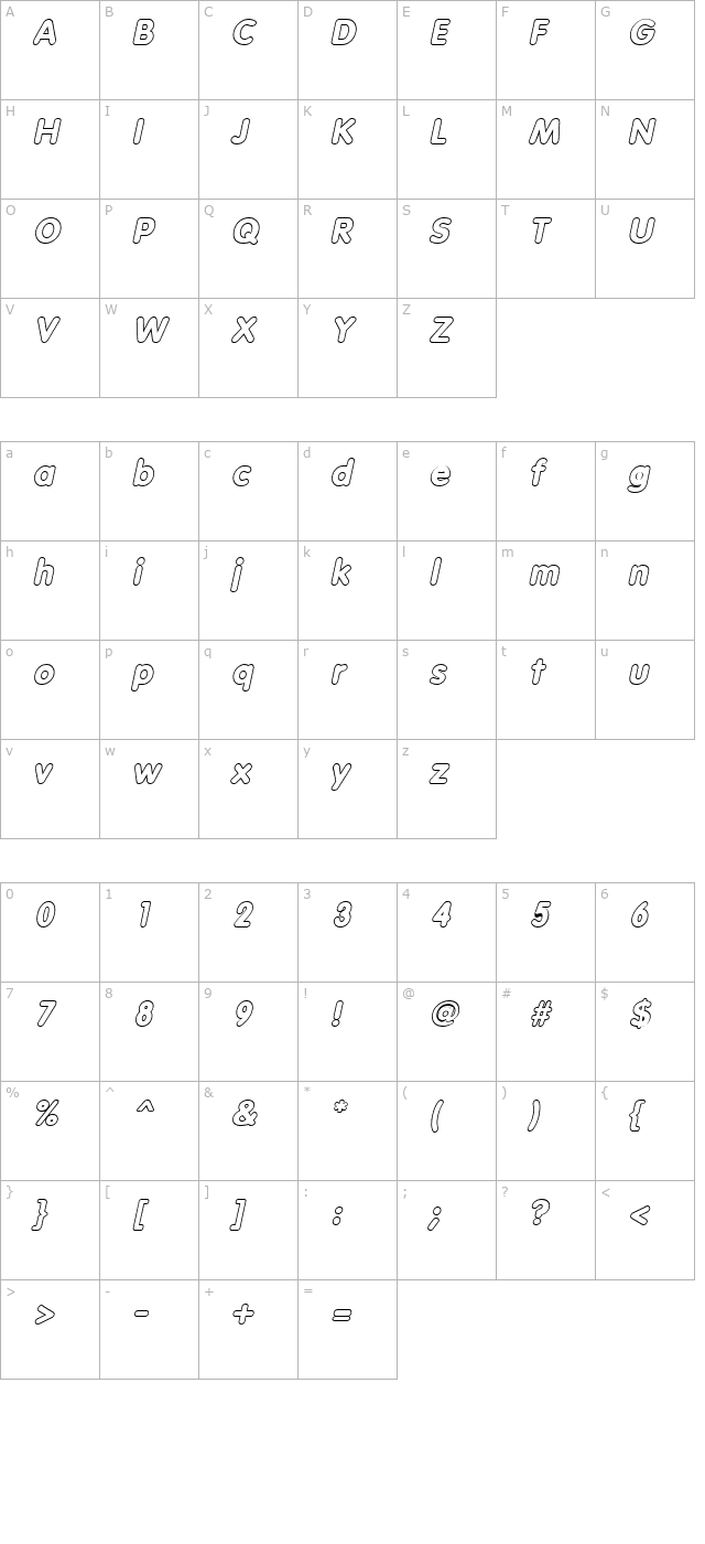 vagabondoutline-italic character map