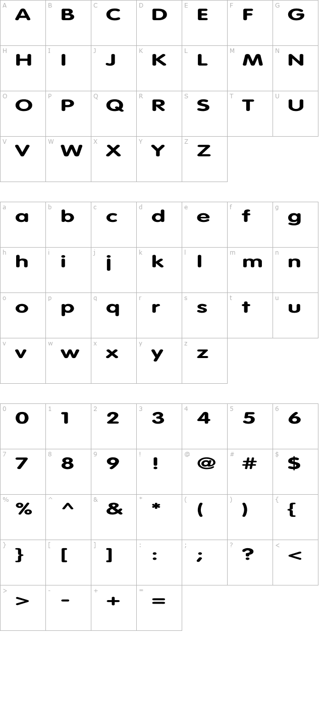 VAGRounded-Bold Ex character map