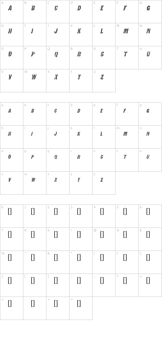 valdivafacetsscapsssk-italic character map