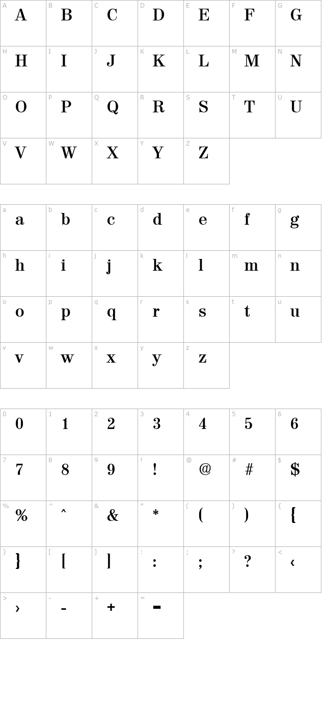 Valencia-Serial-Bold character map