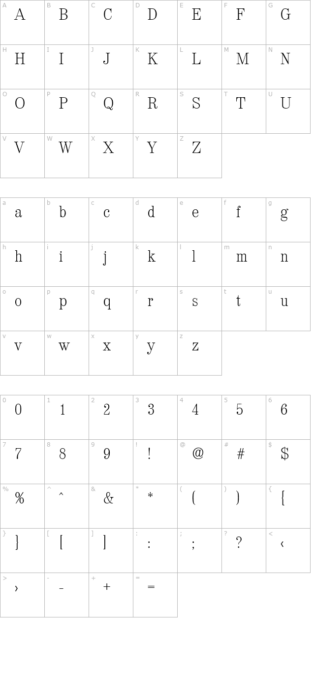 valencia-serial-extralight-regular character map