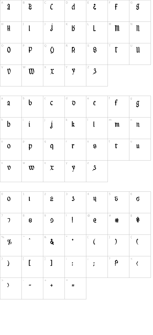 Valerius Condensed character map