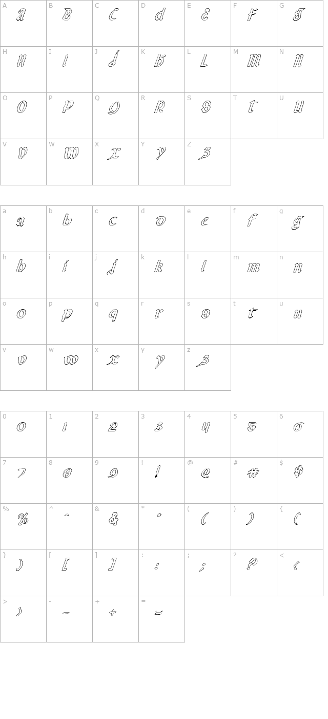 Valerius Outline Italic character map