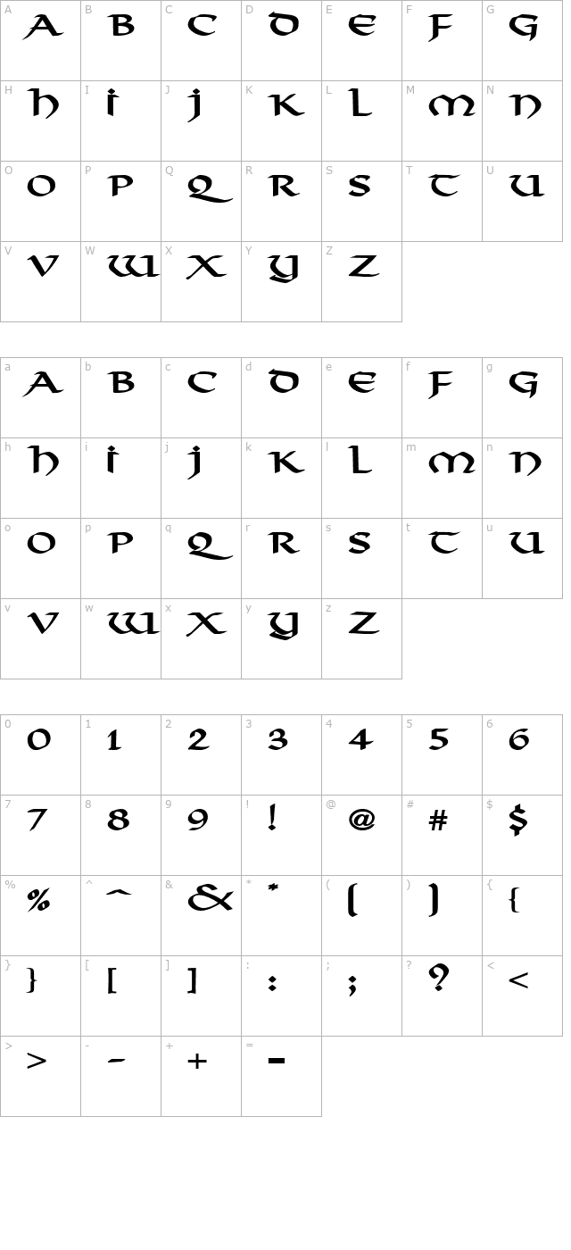 valhalla-wide-bold character map