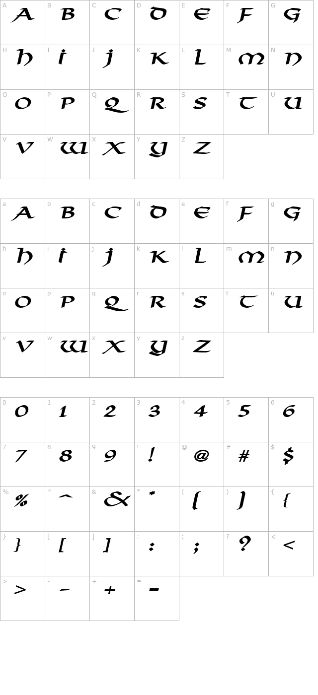 valhalla-wide-bolditalic character map