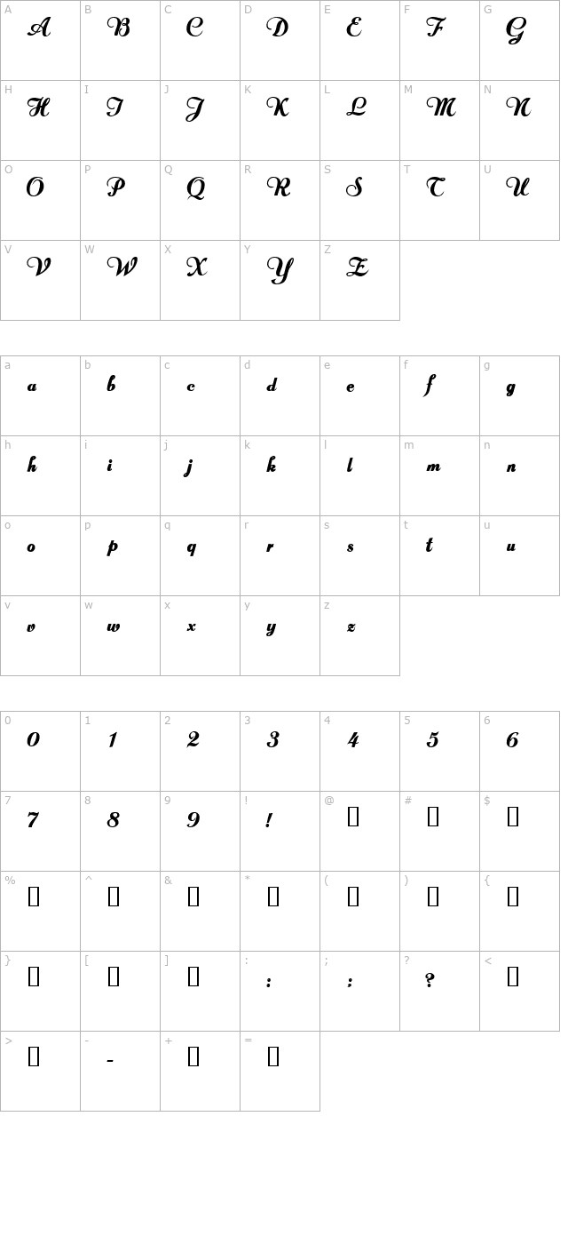 ValletortSSK Bold character map