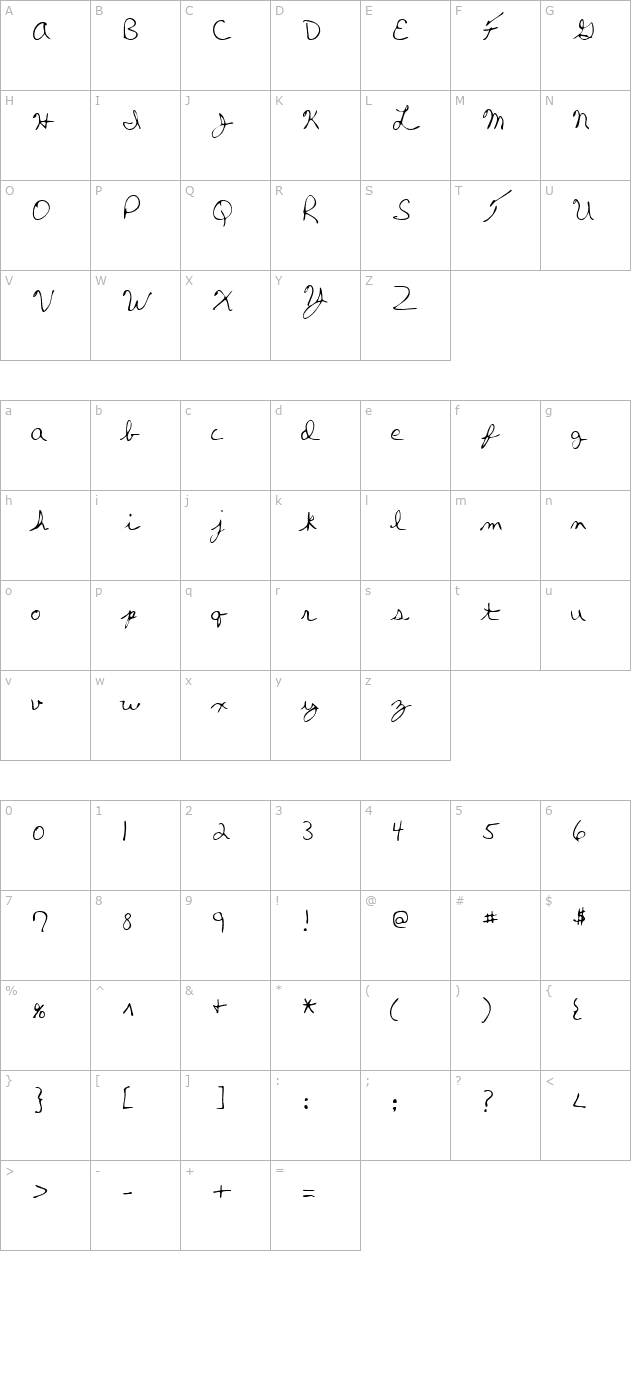 vanessashand-regular character map