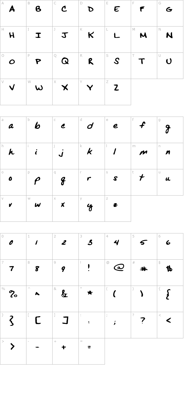 VansHand Bold character map