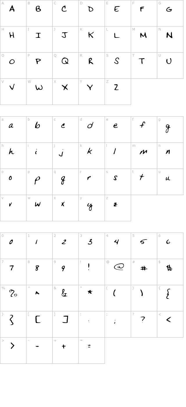 vanshand-regular character map