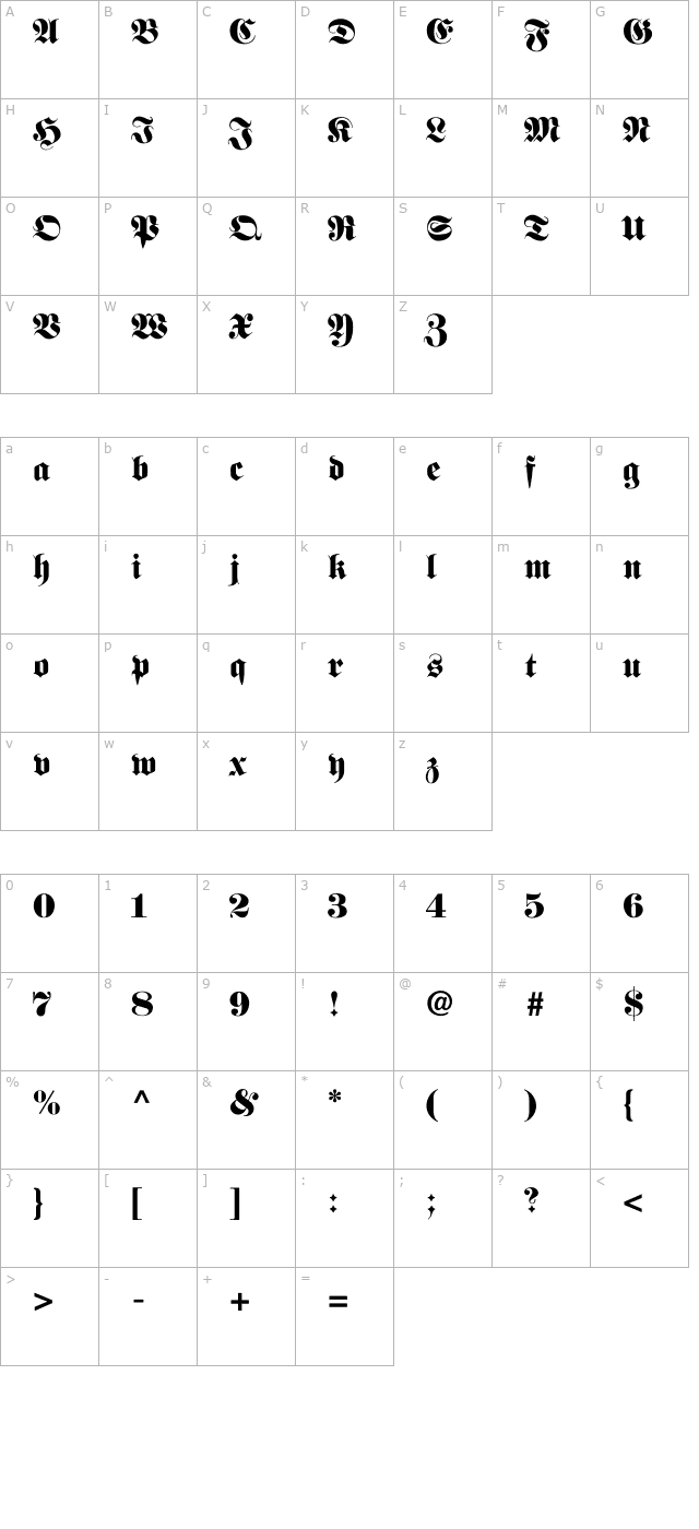 Varedero character map