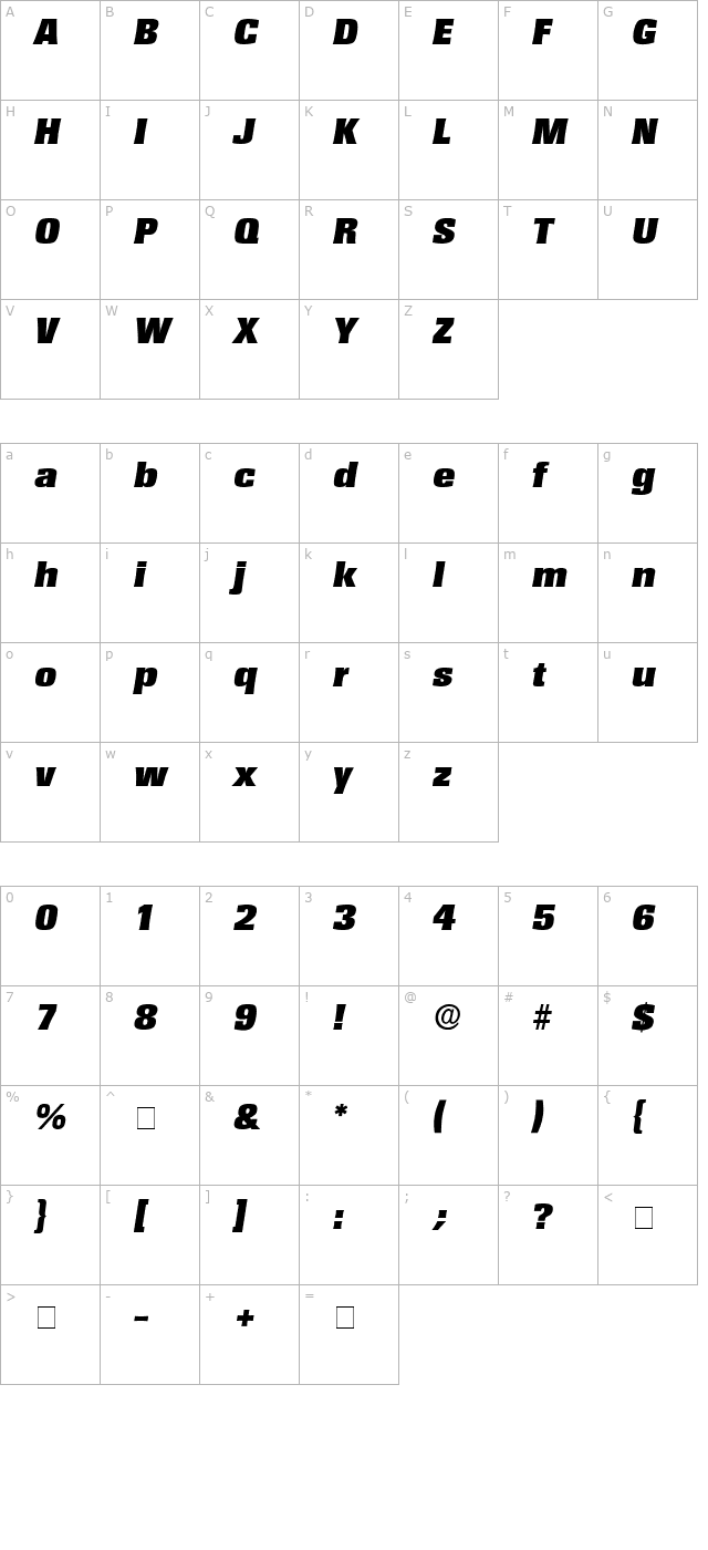 Variat Display SSi Italic character map