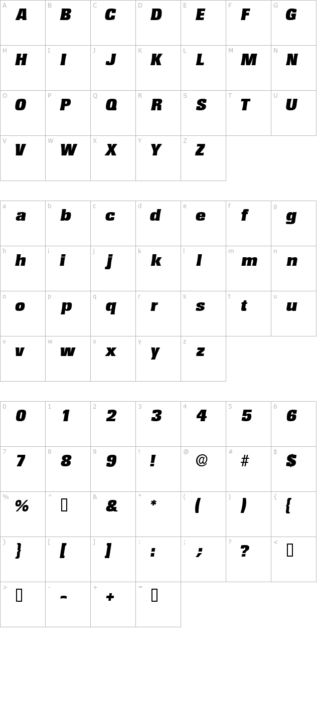 VariatDisplaySSK Italic character map