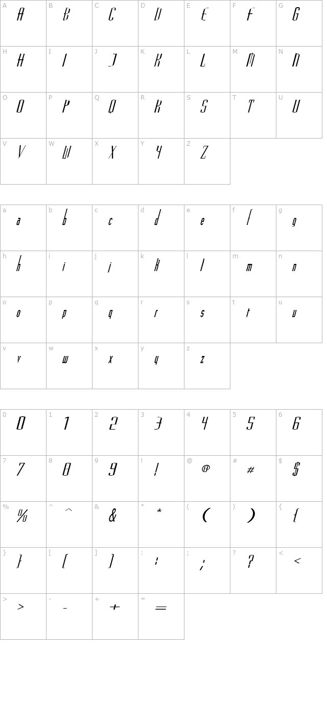 VascoSSK BoldItalic character map