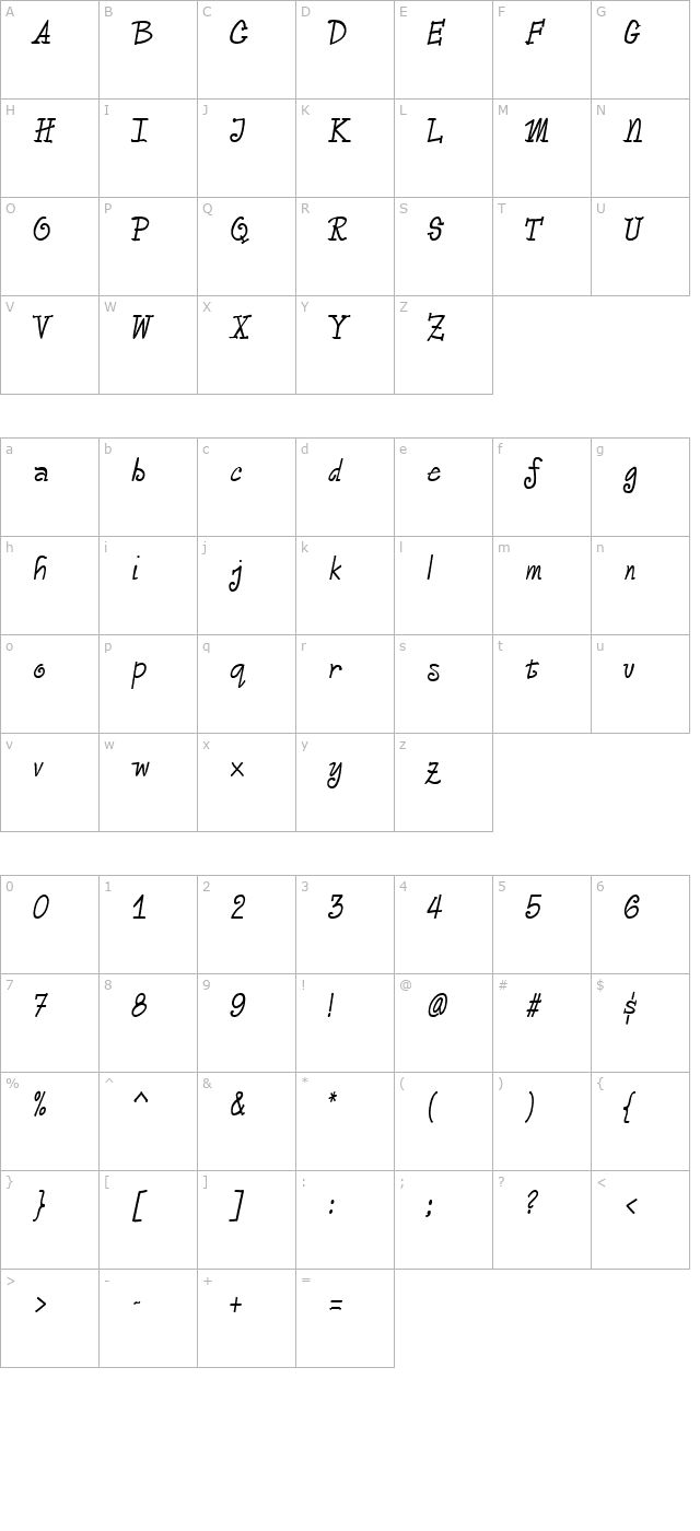 Vassallo Regular character map