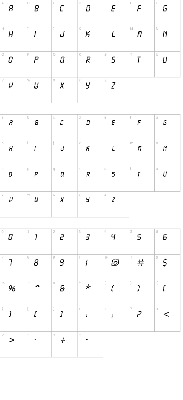 VCRSCapsSSK Italic character map