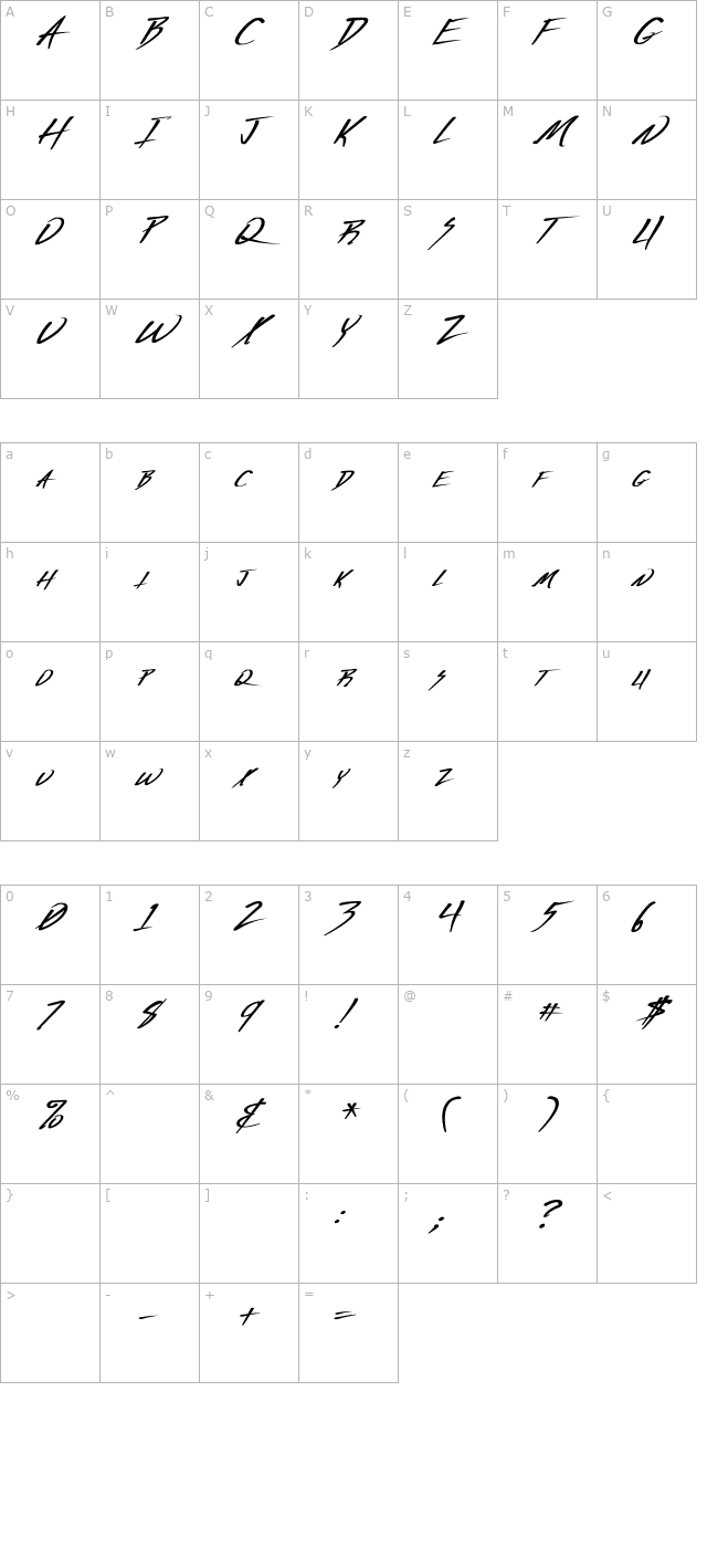 vecker-bold-italic character map