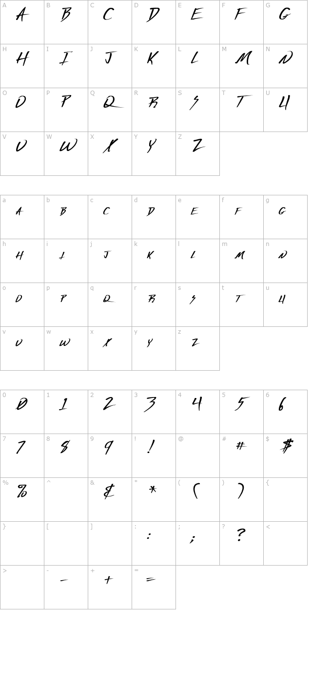 Vecker Bold character map