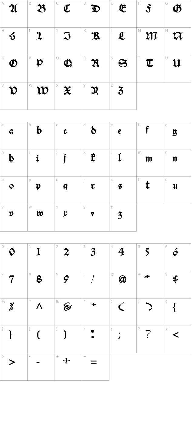 VelascoSSK Bold character map