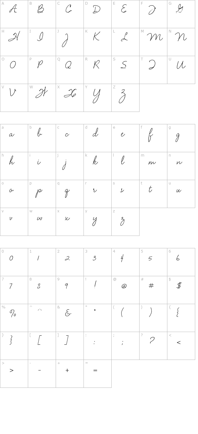 velvetscriptregular character map