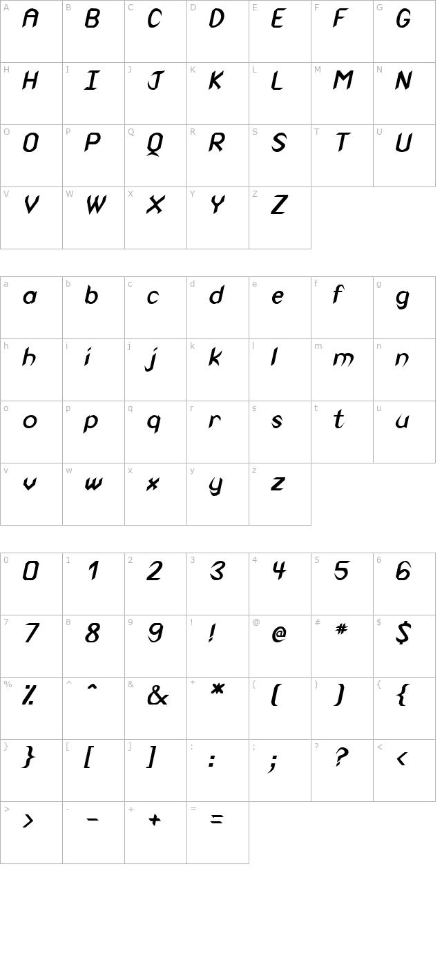 Venom BoldOblique character map