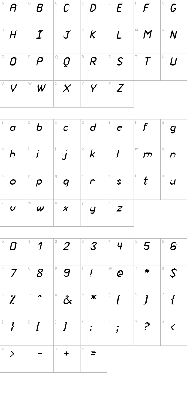 Venom Oblique character map