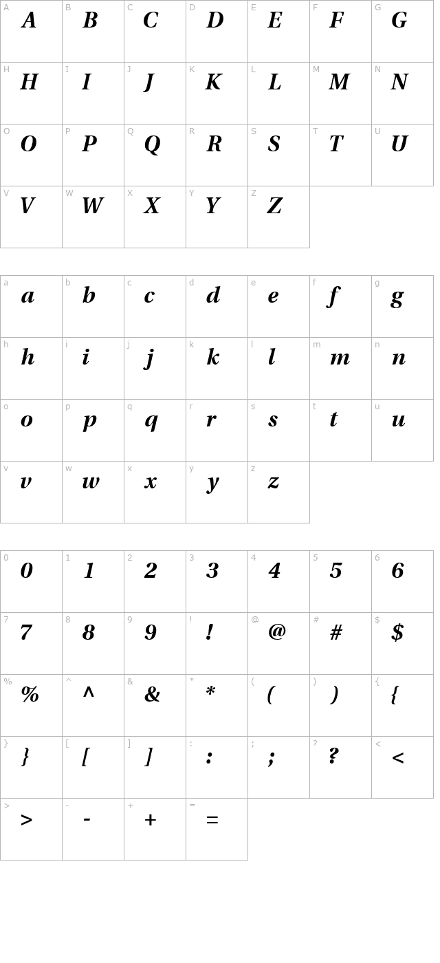 VeracityBlackSSK Italic character map