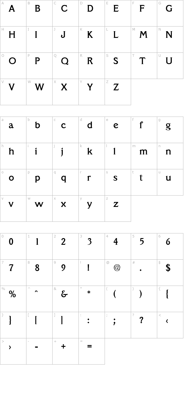 Veracruz-Medium character map