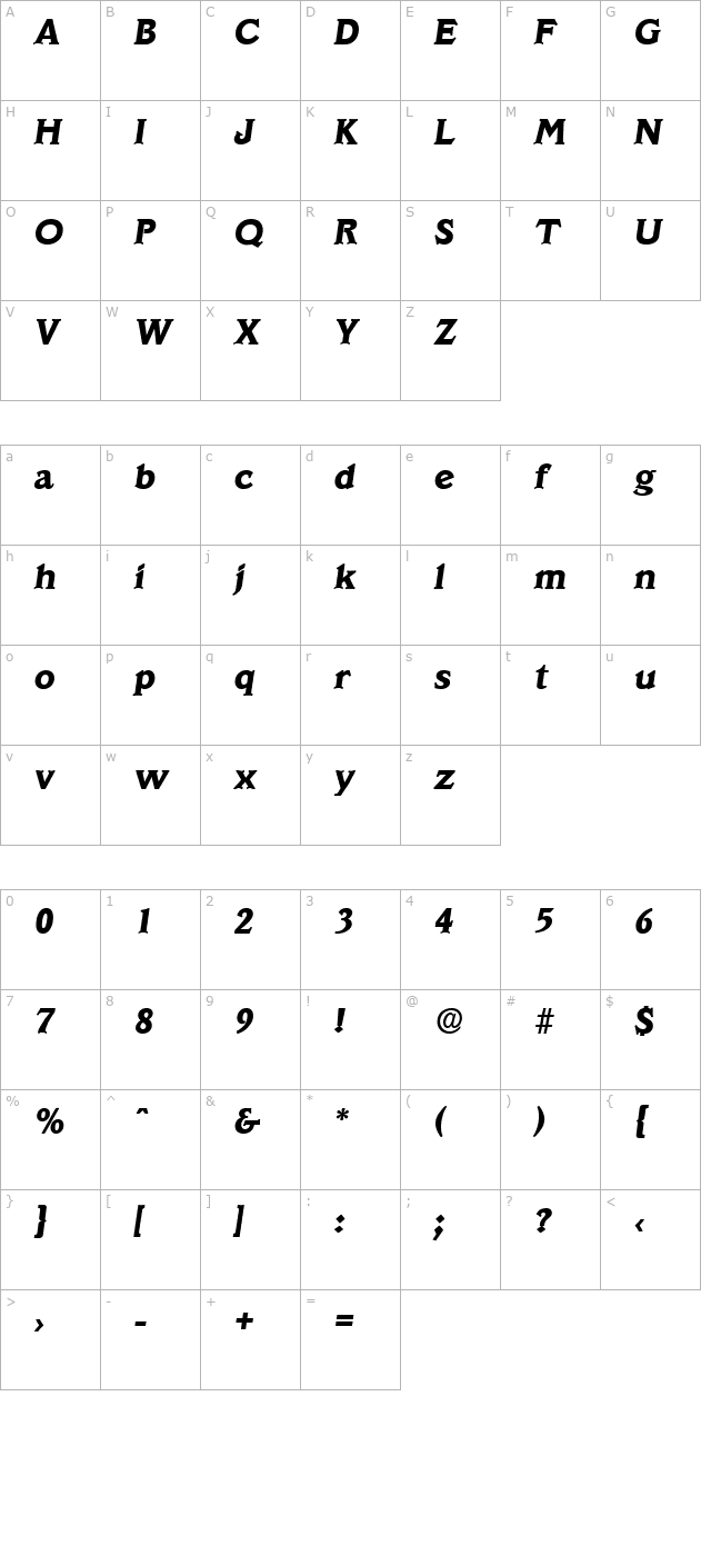 Veracruz-Serial-ExtraBold-RegularItalic character map