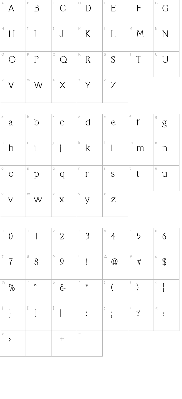 veracruz-serial-extralight-regular character map