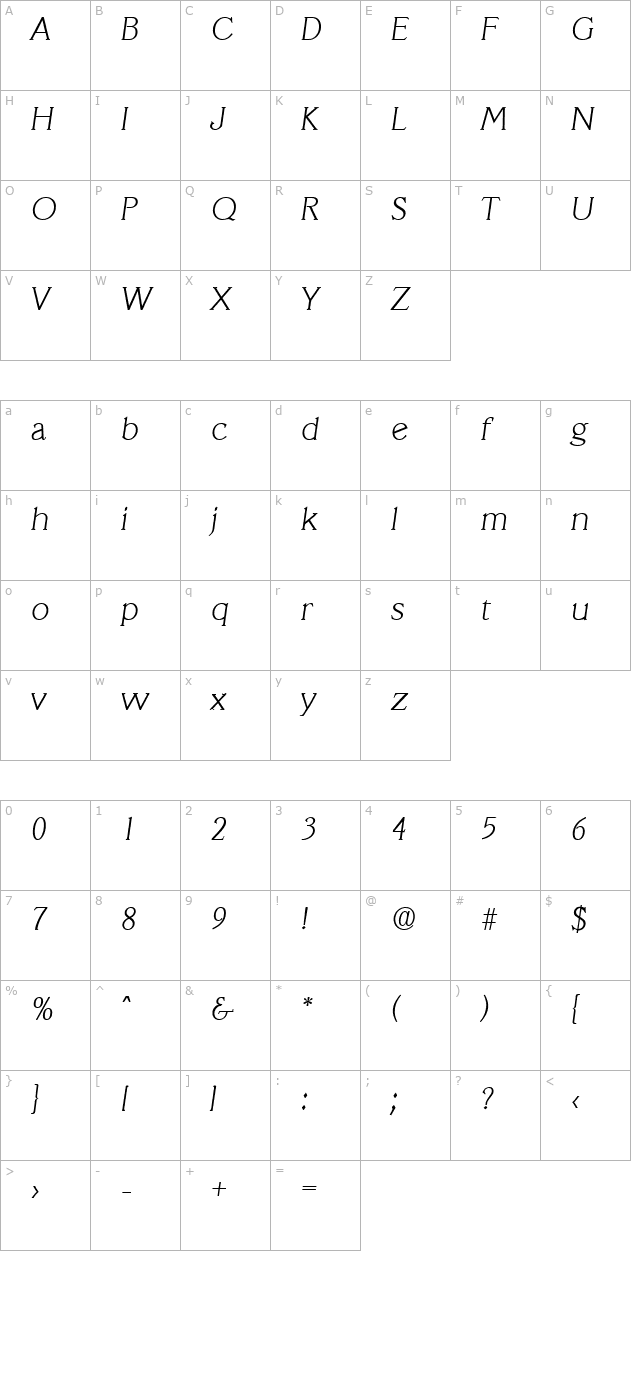 Veracruz-Serial-ExtraLight-RegularItalic character map