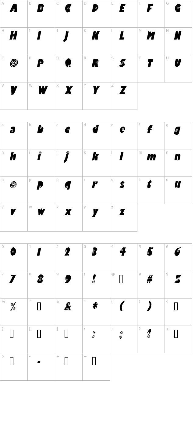 Vertigo Oblique character map