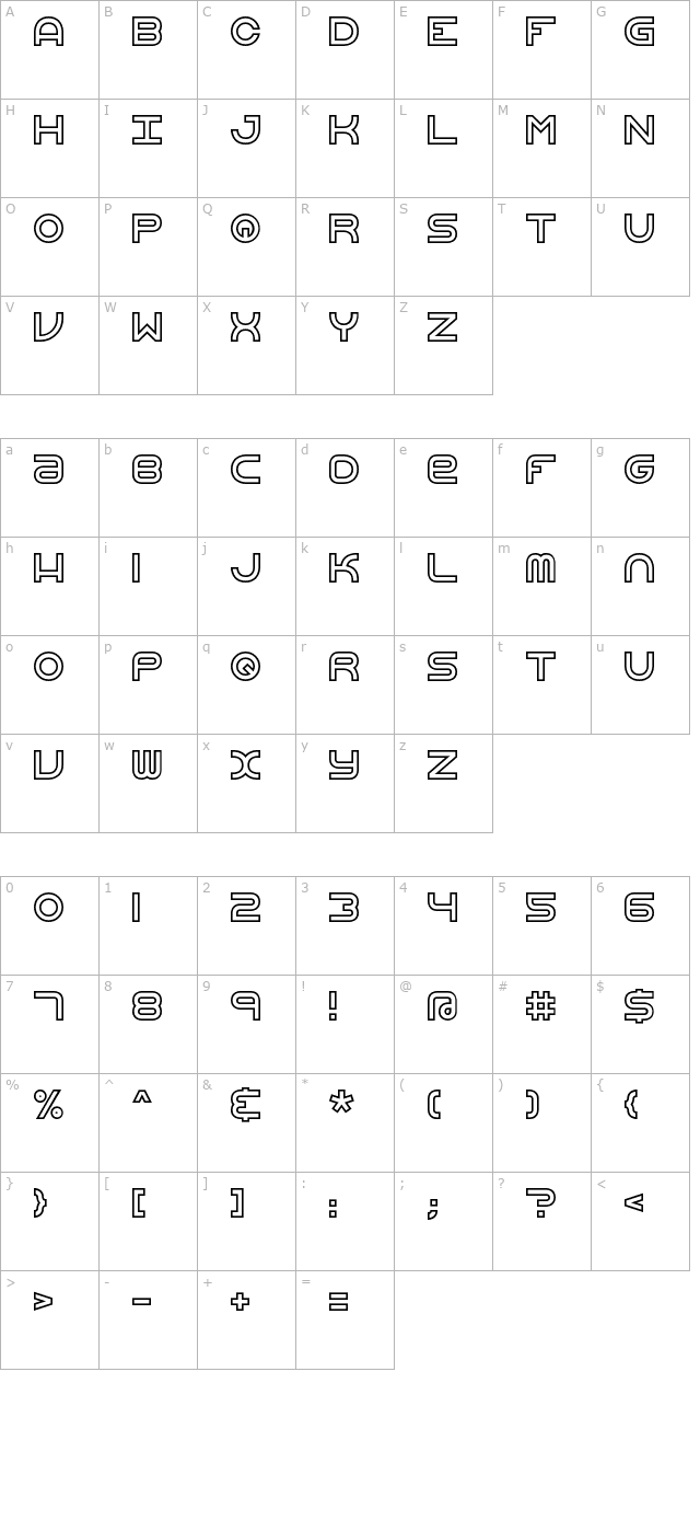 Vertigo Upright BRK character map