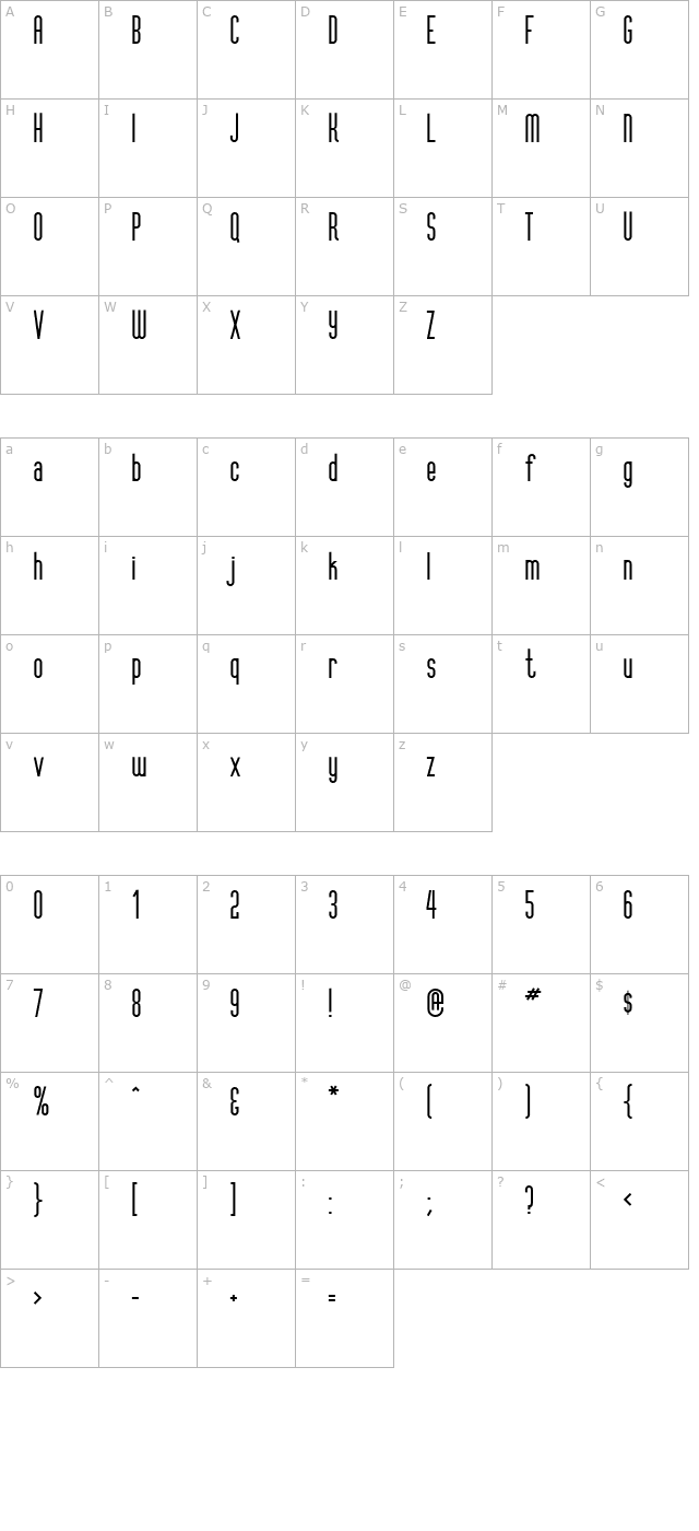 VertigoFLF-Bold character map